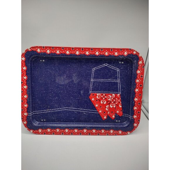 Vintage Denim Blue Jeans Red Bandana Rectangular Folding Metal Tin TV Tray, READ - Picture 2 of 16